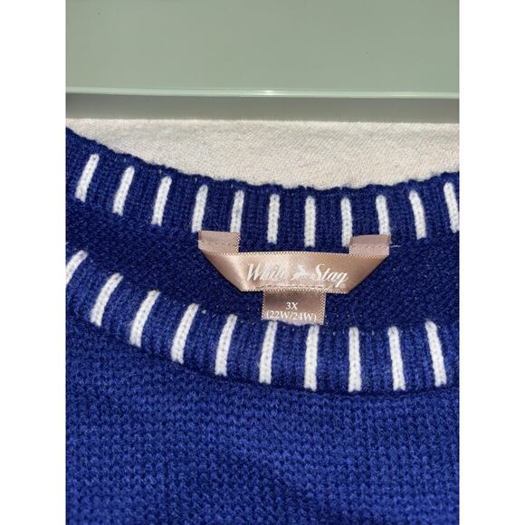 VTG Christmas Snowman White Stag Sweater Womens 3XL‎ 22W Blue Snowflake Holiday - Picture 3 of 7